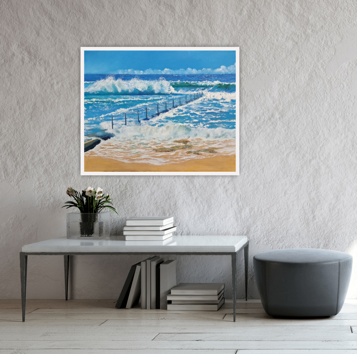Splashed With Sunshine Original Artwork — oil on canvas 64x79cm framed, luminous coastal seascape