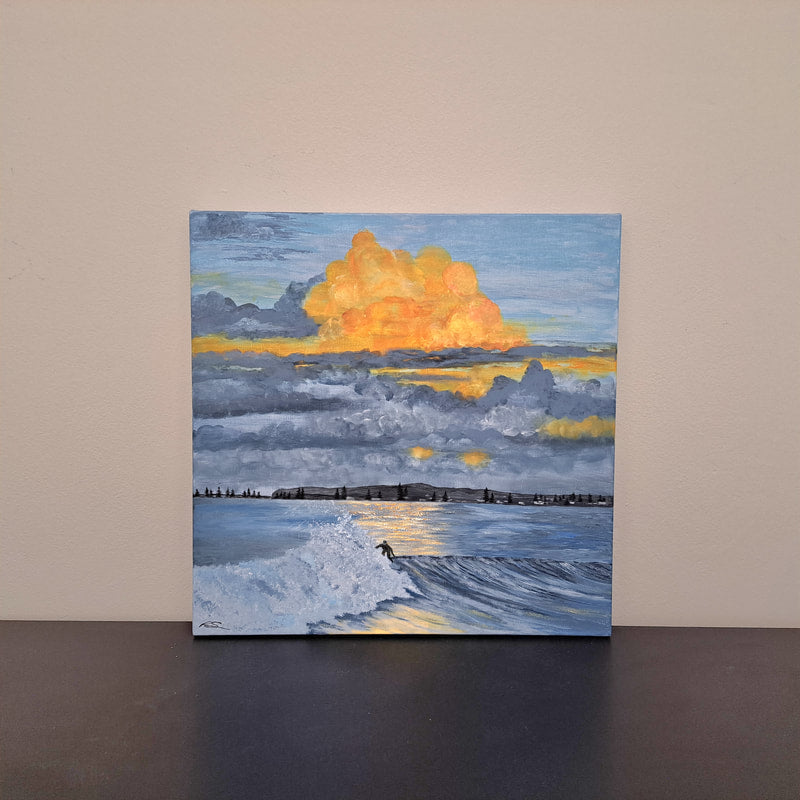 Sunset Surfer Original Artwork — Acrylic 50cm sq Framed