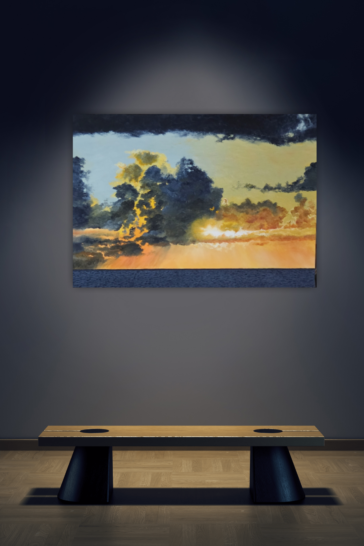 Revelation Original Artwork — oil on canvas 73x54cm framed, stormlight seascape
